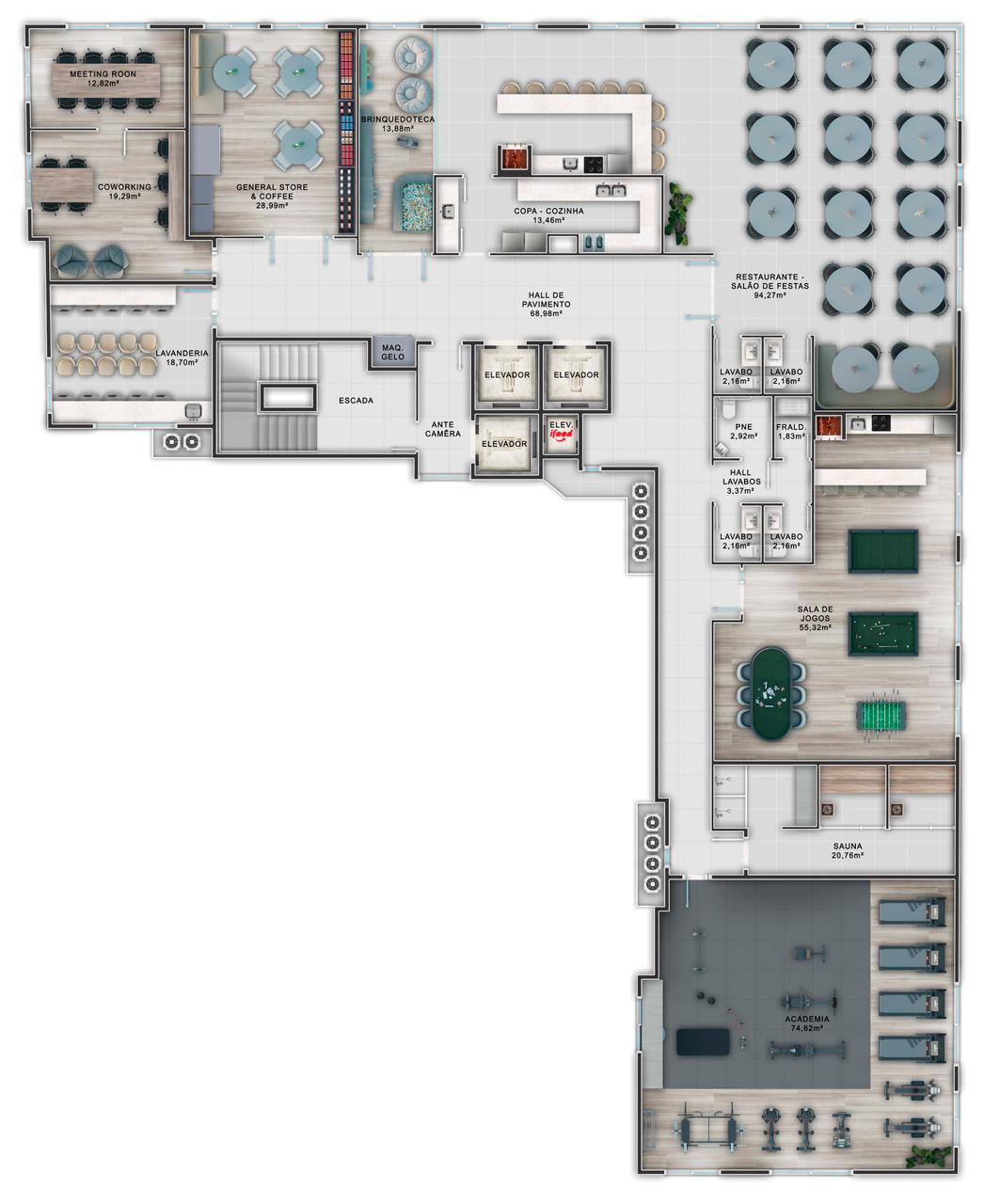 Planta Lazer · Hall de Pavimento (1 de 2) do Loyal Tower Flats