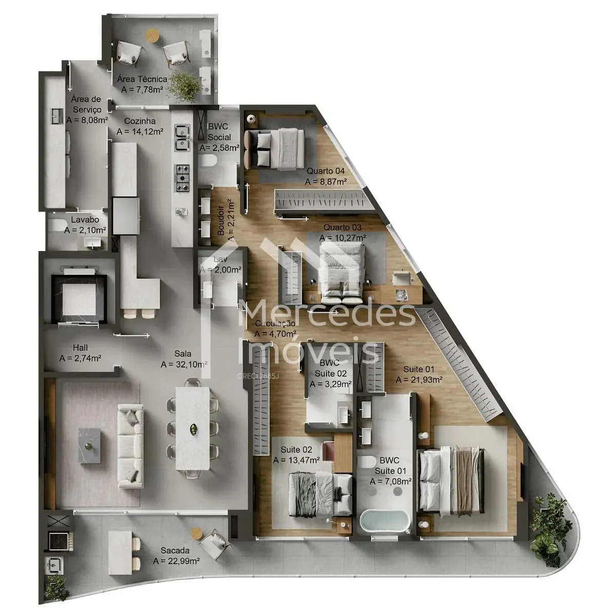 Planta 7 de Apartamento 2 suítes + 2 dormitórios à venda, Fazenda, Itajaí, SC
