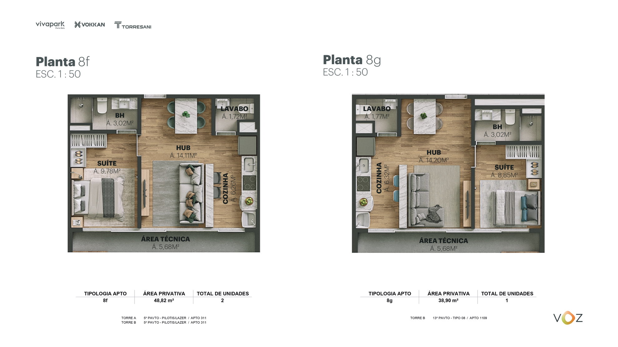 Planta 8j, 49 m² do Edifício Voz