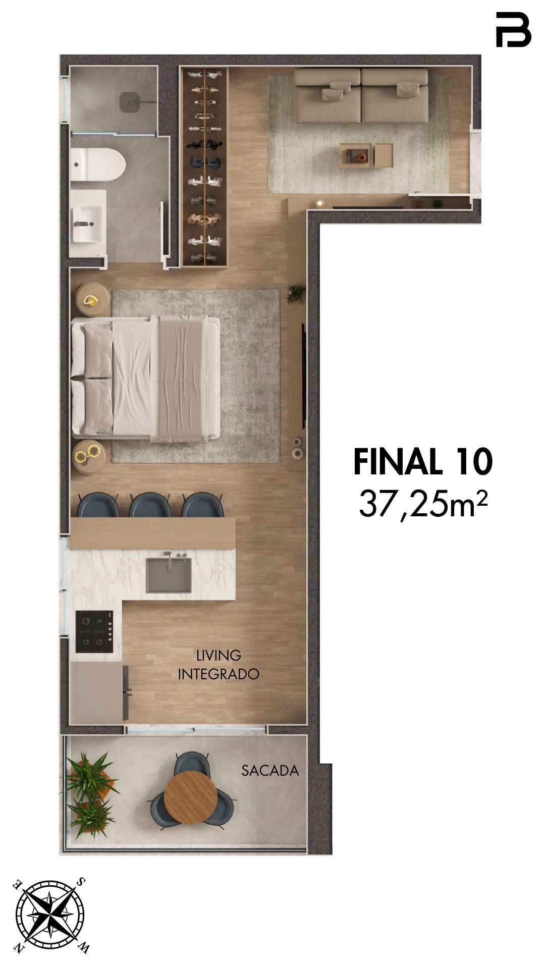 Planta Final 10, 37 m² do Breeze Towers