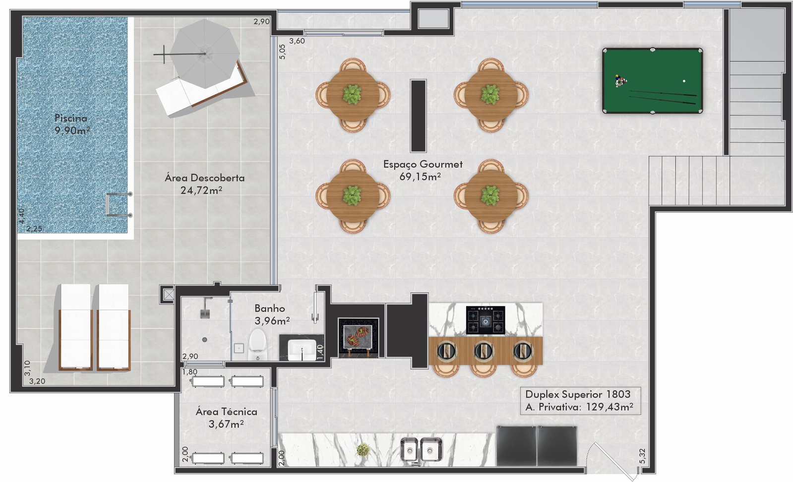 Planta Duplex Superior 1803, 129 m² do Gran Palazzo Residence
