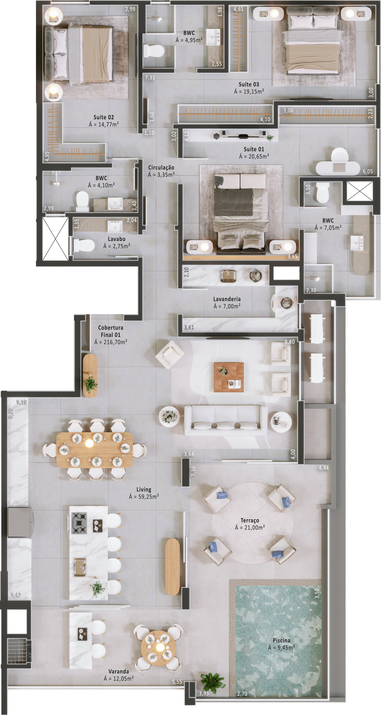 Planta Cobertura Final 01, 217 m² do Harmony Residence