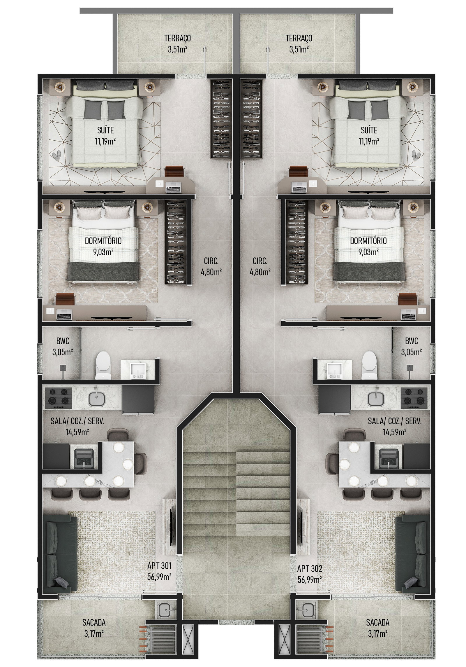 Planta 3º Pavimento do Adhara Residence