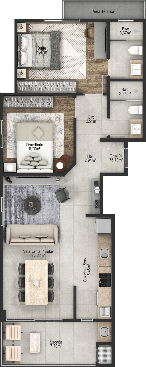 Planta Final 01, 77 m² do Libre