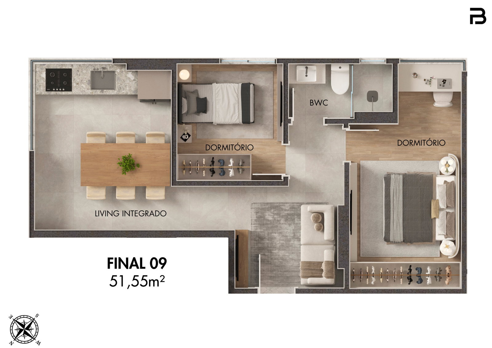 Planta Final 09, 52 m² do Breeze Towers