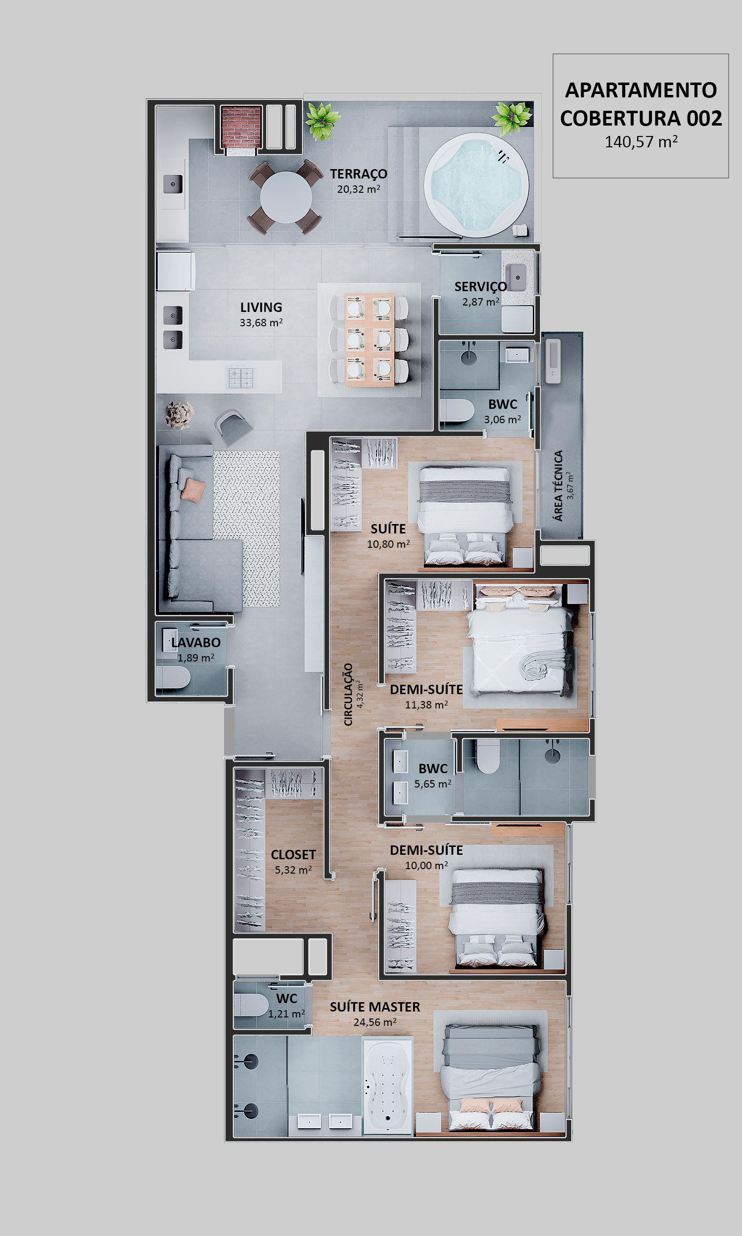 Planta Cobertura 002, 141 m² do Hav
