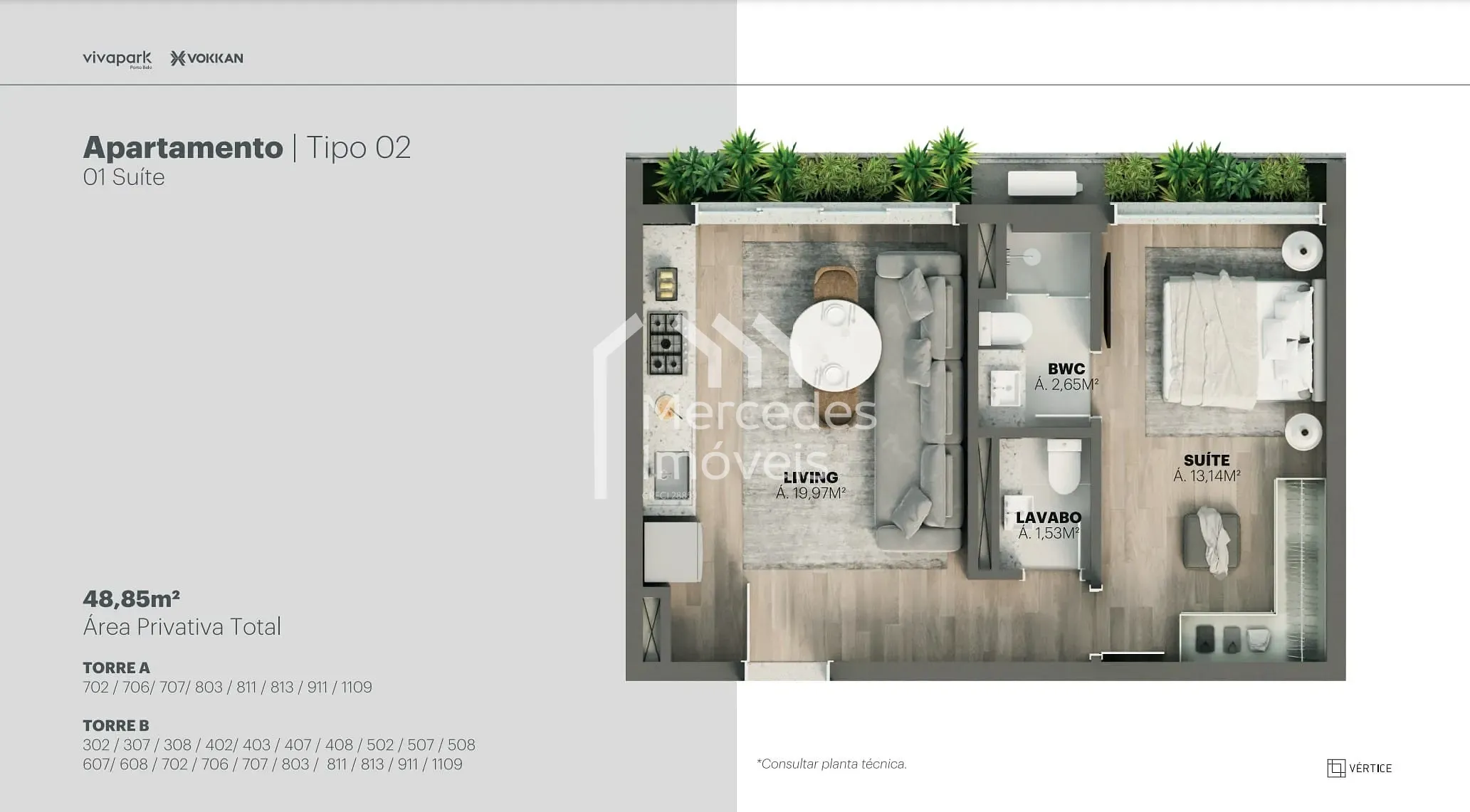 Planta 52 de Apartamento 1 suite + piscina privativa à venda, 100m² Viva Park, Porto Belo, SC