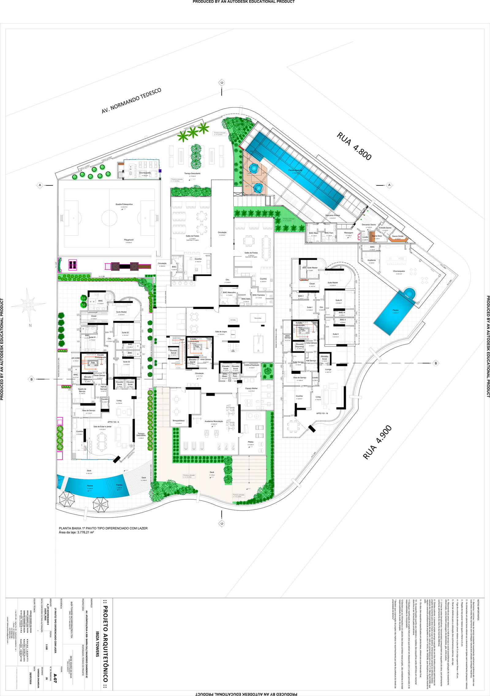 Planta 1º pavto tipo diferenciado com lazer do Ibiza Towers