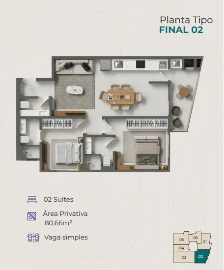 Planta Final 02, 2 suítes · 81 m² do Avalon
