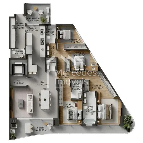 Planta 16 de Apartamento 2 suítes + 2 dormitórios à venda, Fazenda, Itajaí, SC