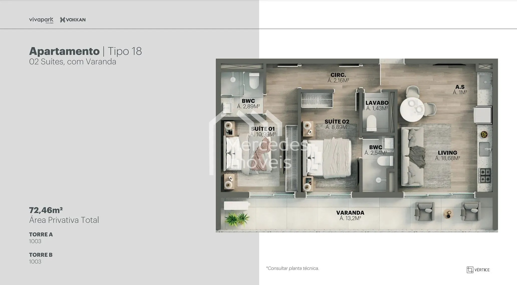 Planta 68 de Apartamento 1 suite + piscina privativa à venda, 100m² Viva Park, Porto Belo, SC
