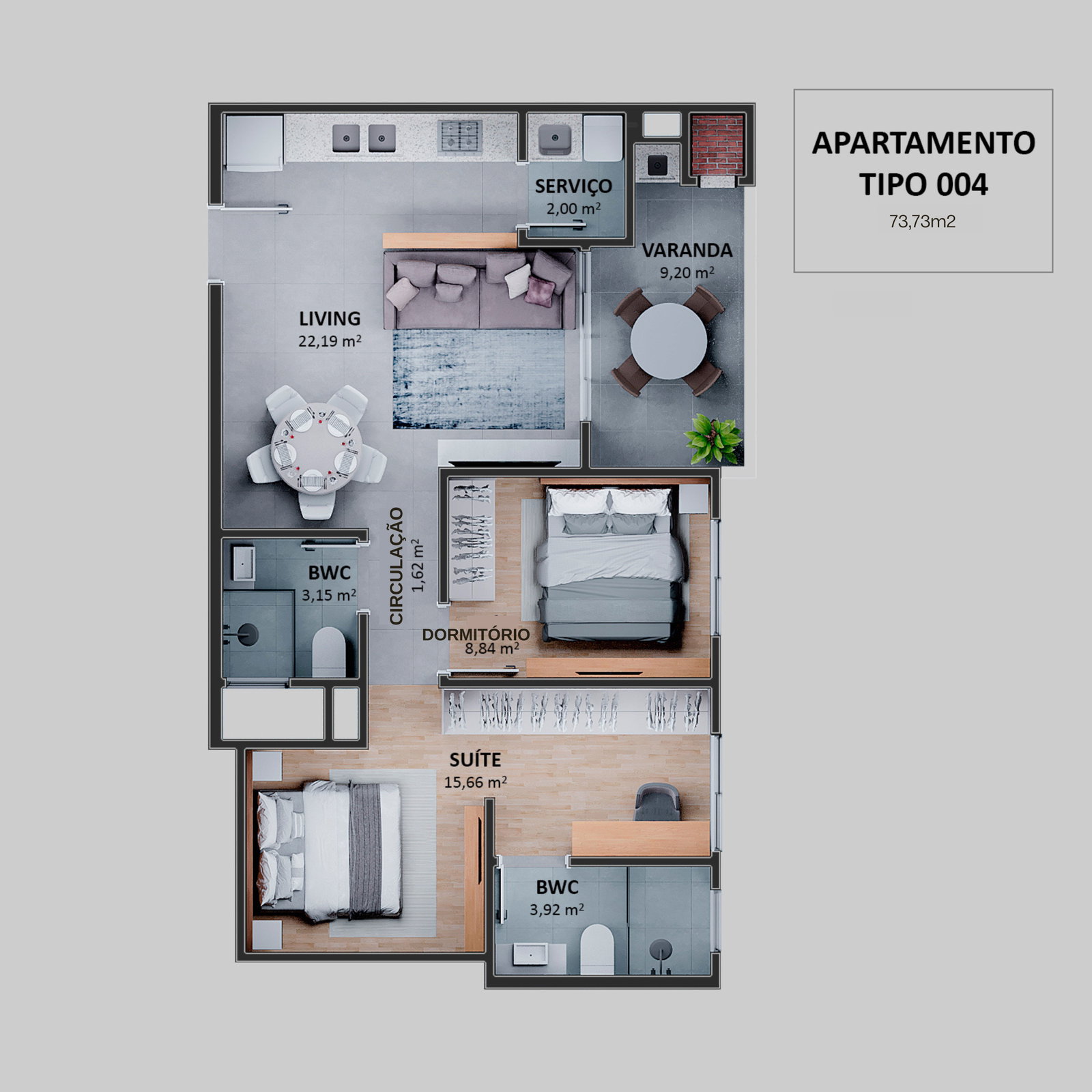 Planta Tipo 004, 74 m² do Hav