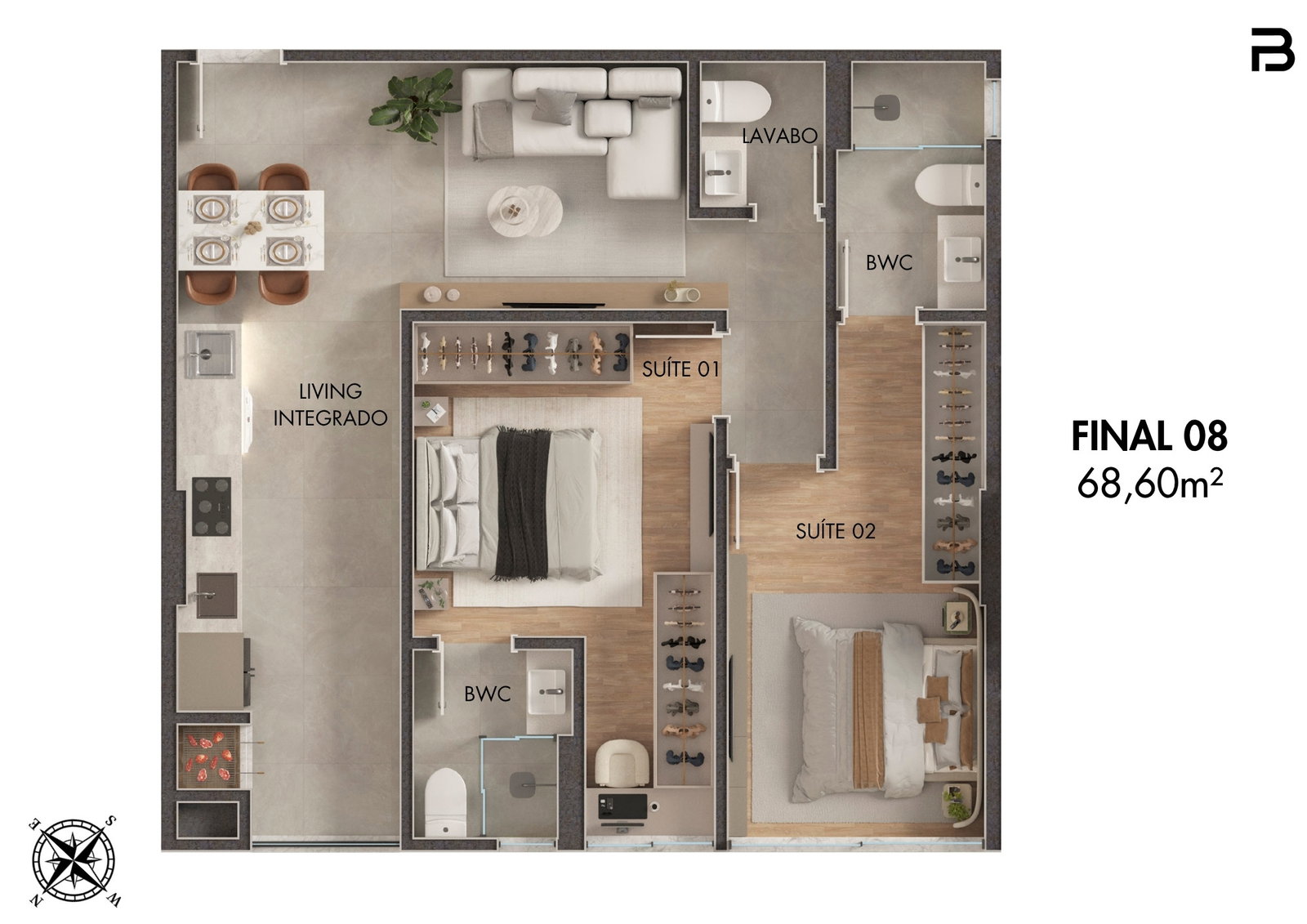 Planta Final 09, 34 m² do Breeze Towers