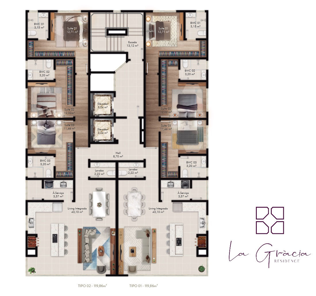 Planta Pavimento Tipo do La Gracia Residence