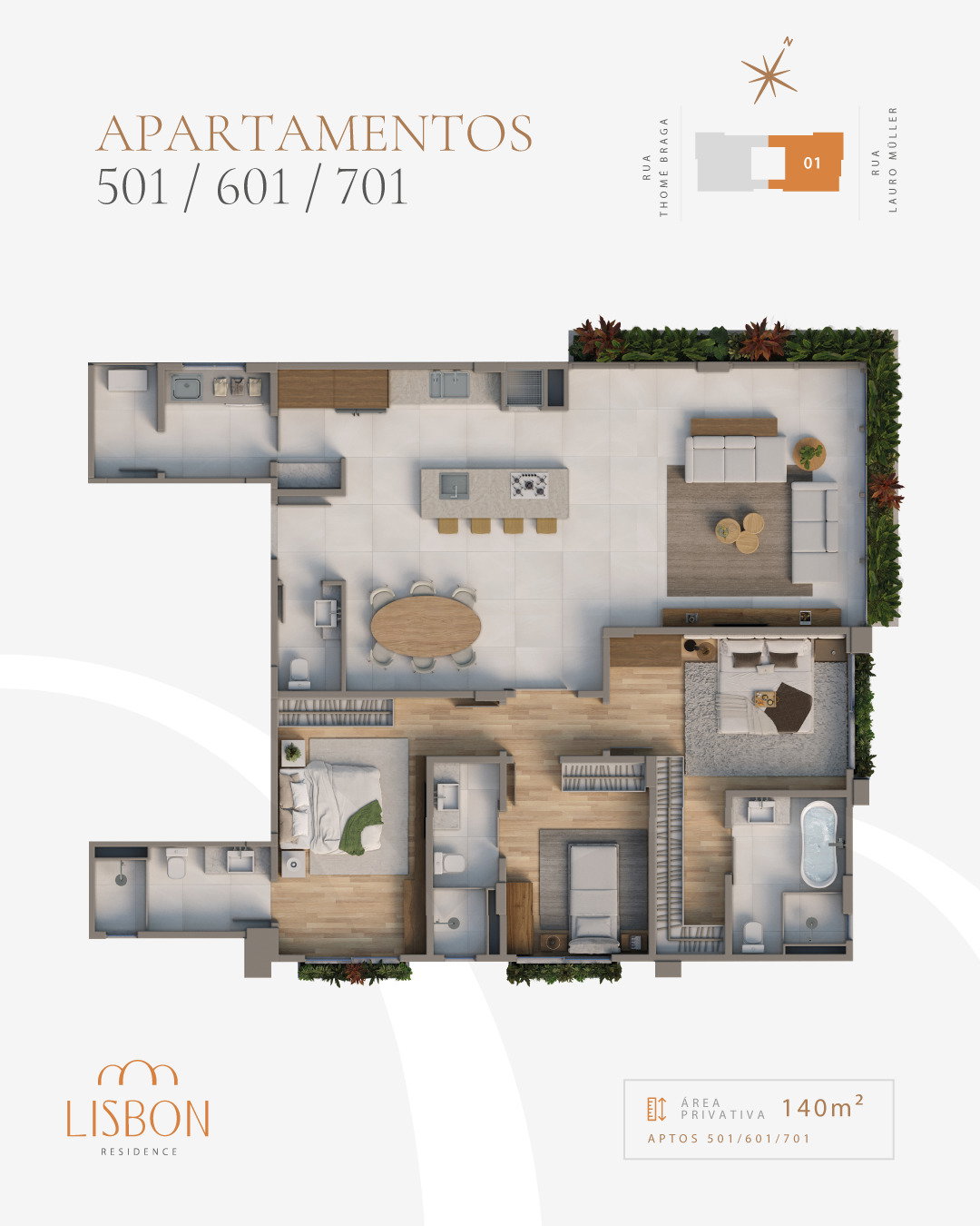 Planta 501 / 601 / 701, 140 m² do Lisbon Residence