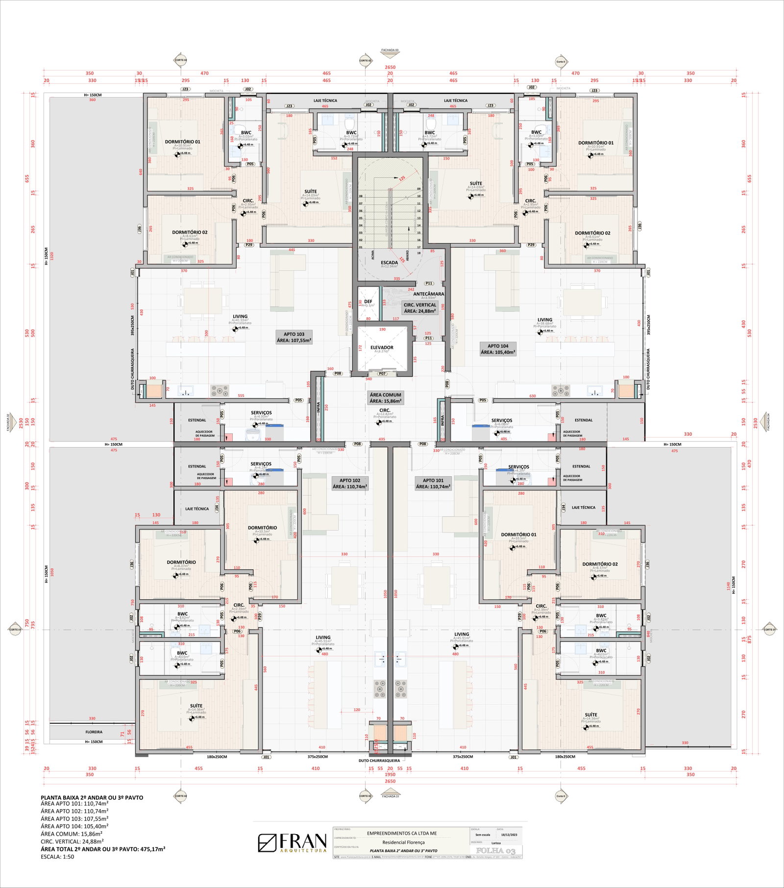 Planta 2º Andar ou 3º Pavimento do Edifício Florença