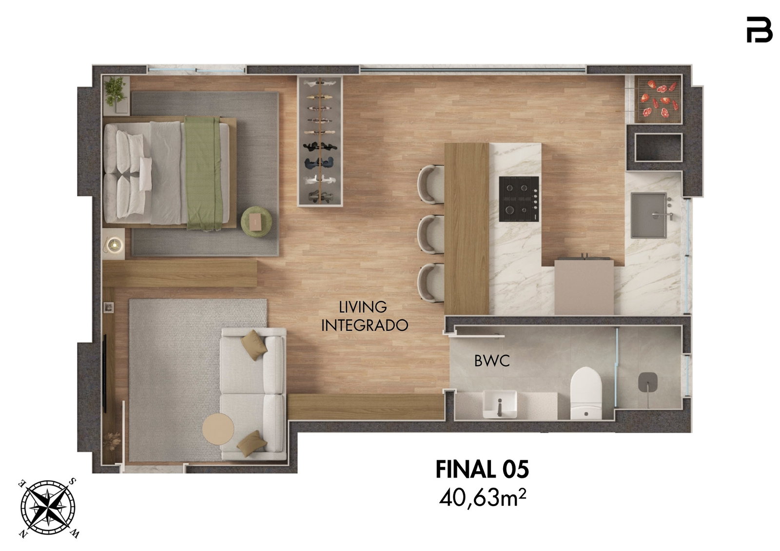 Planta Final 05, 41 m² do Breeze Towers