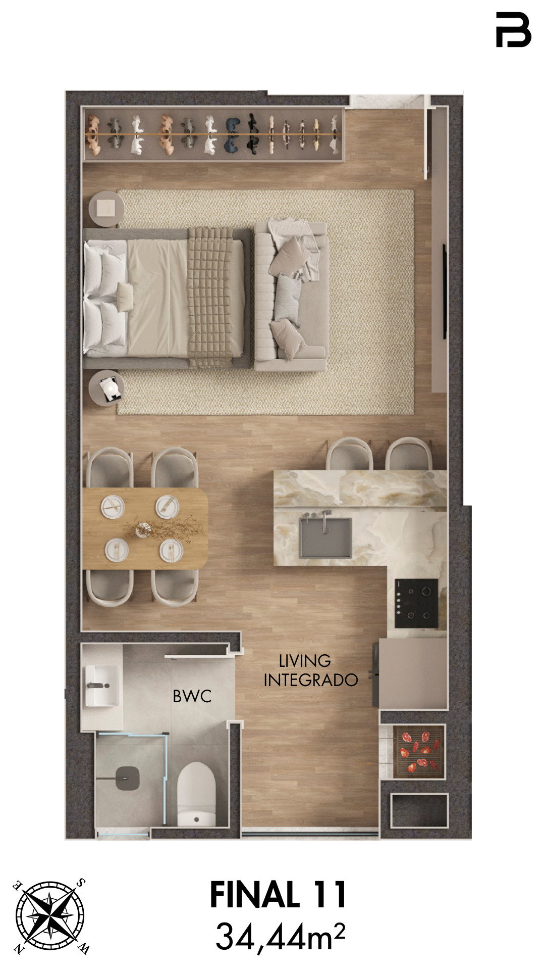Planta Final 11, 34 m² do Breeze Towers