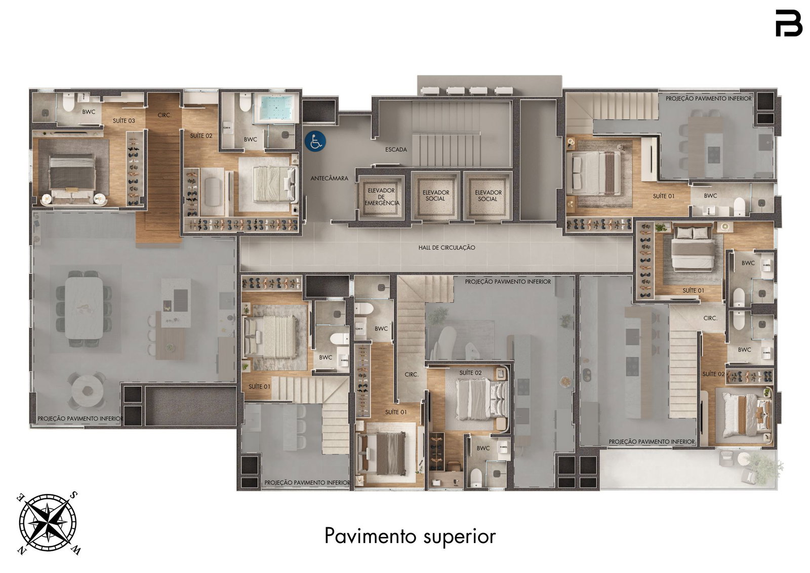 Planta Pavimento superior (1 de 2) do Breeze Towers