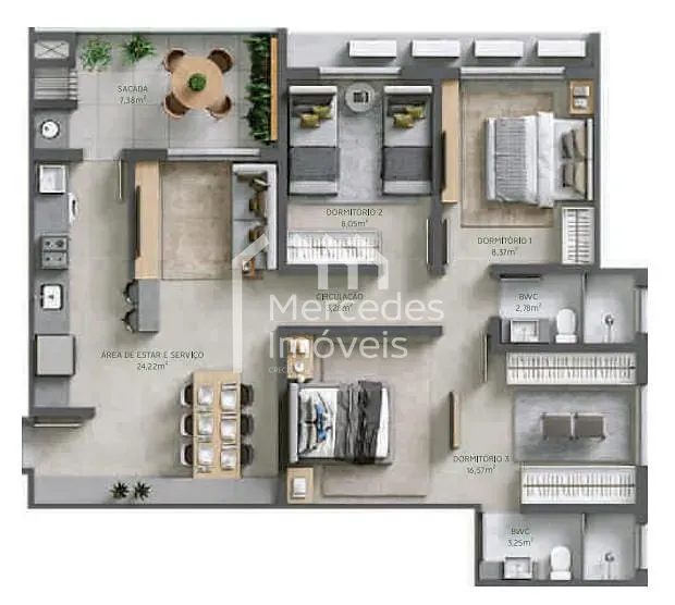 Foto 5 de Apartamento com 1 suíte + 2 dormitórios à venda, 84 m² - São Vicente - Itajaí/SC