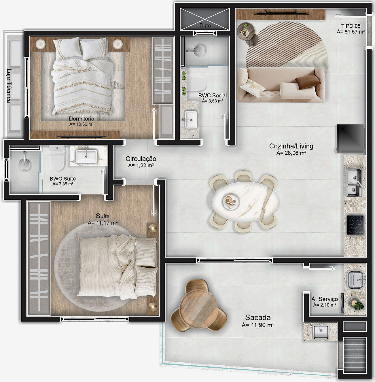 Planta Tipo 05, 82 m² do Majestic