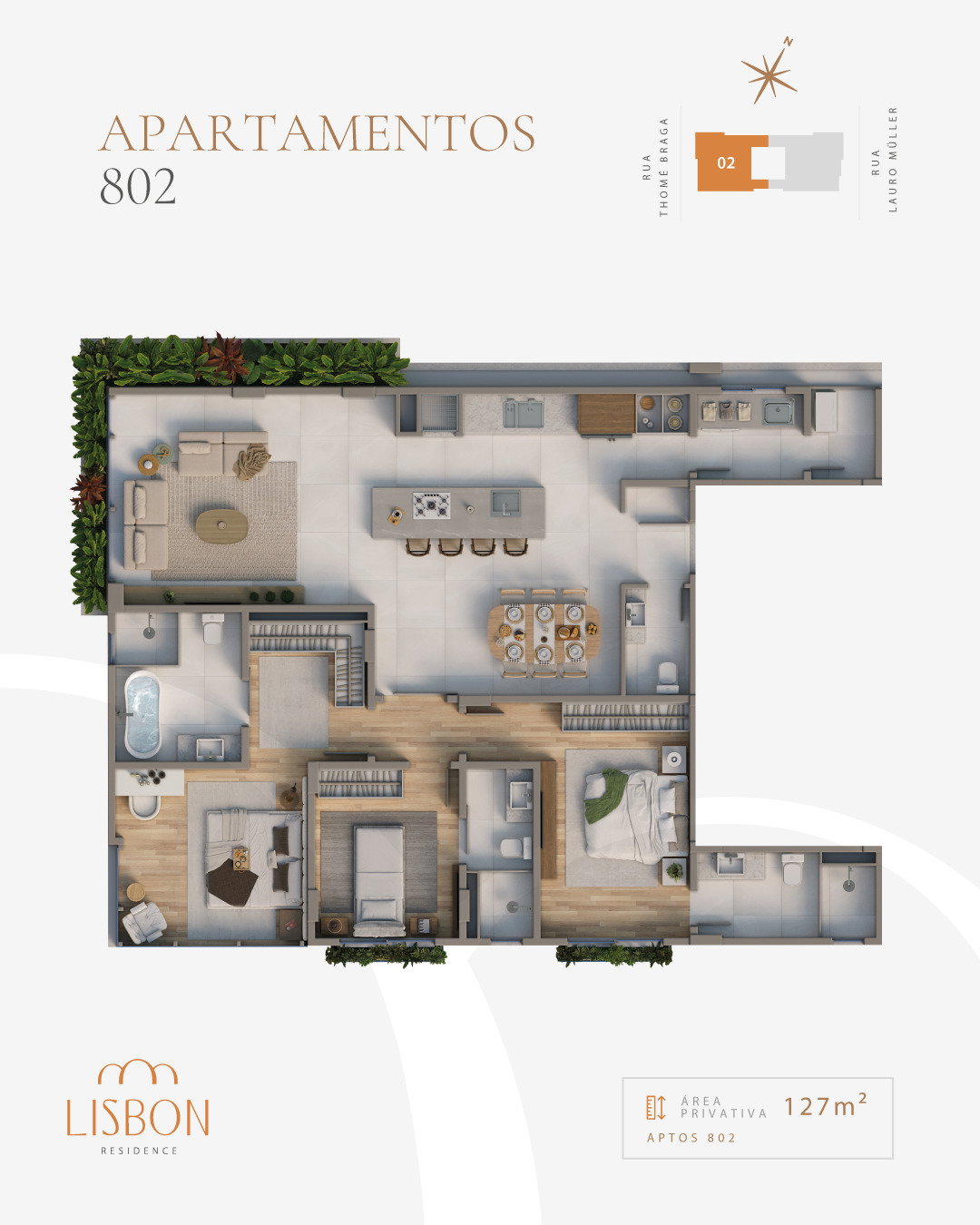 Planta Apto 802, 127 m² do Lisbon Residence