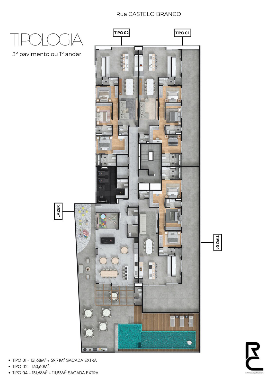Planta 3º pavimento ou 1º andar do Magnifique Tower