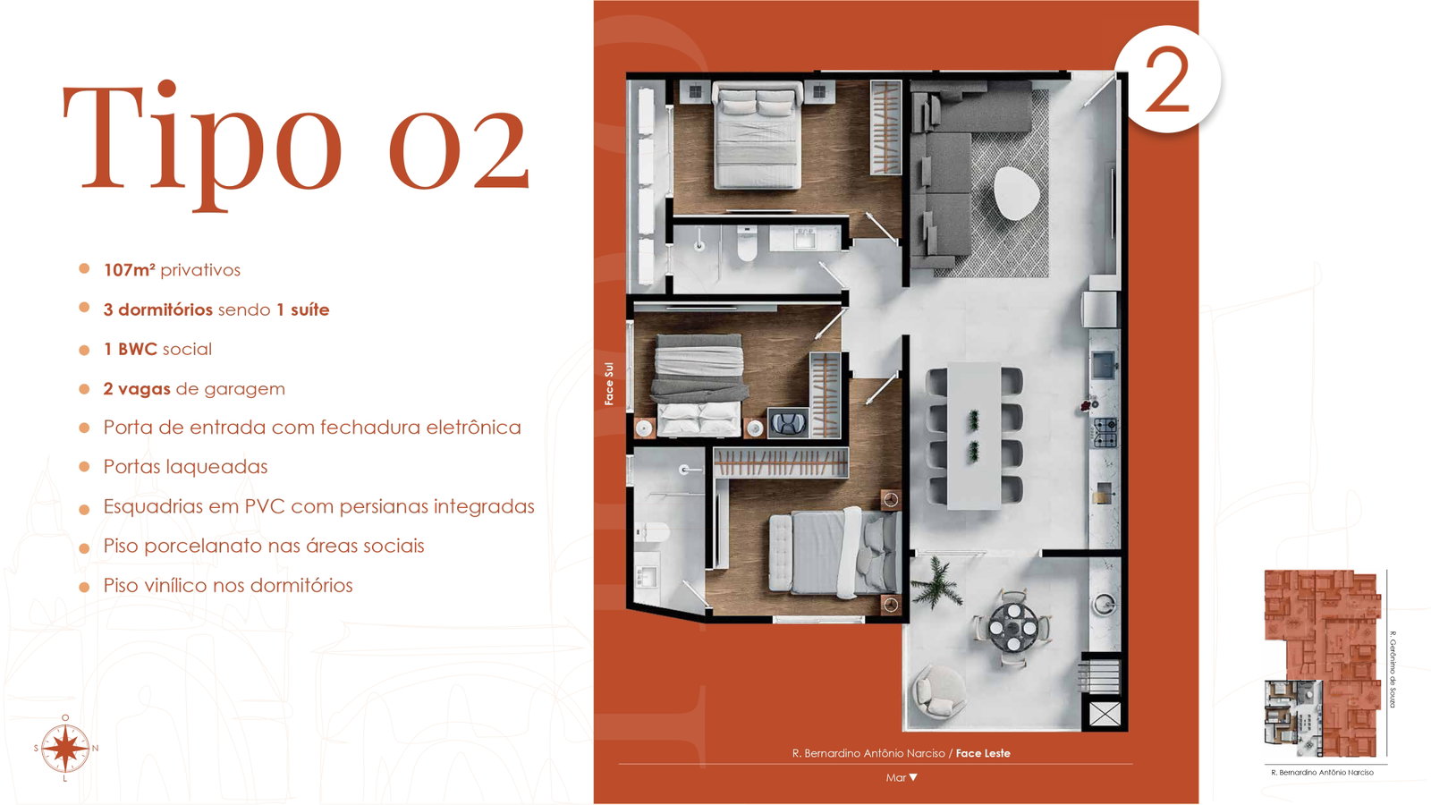 Planta Tipo 02, 3 dormitórios · 1 suíte · 107 m² do Cartagena