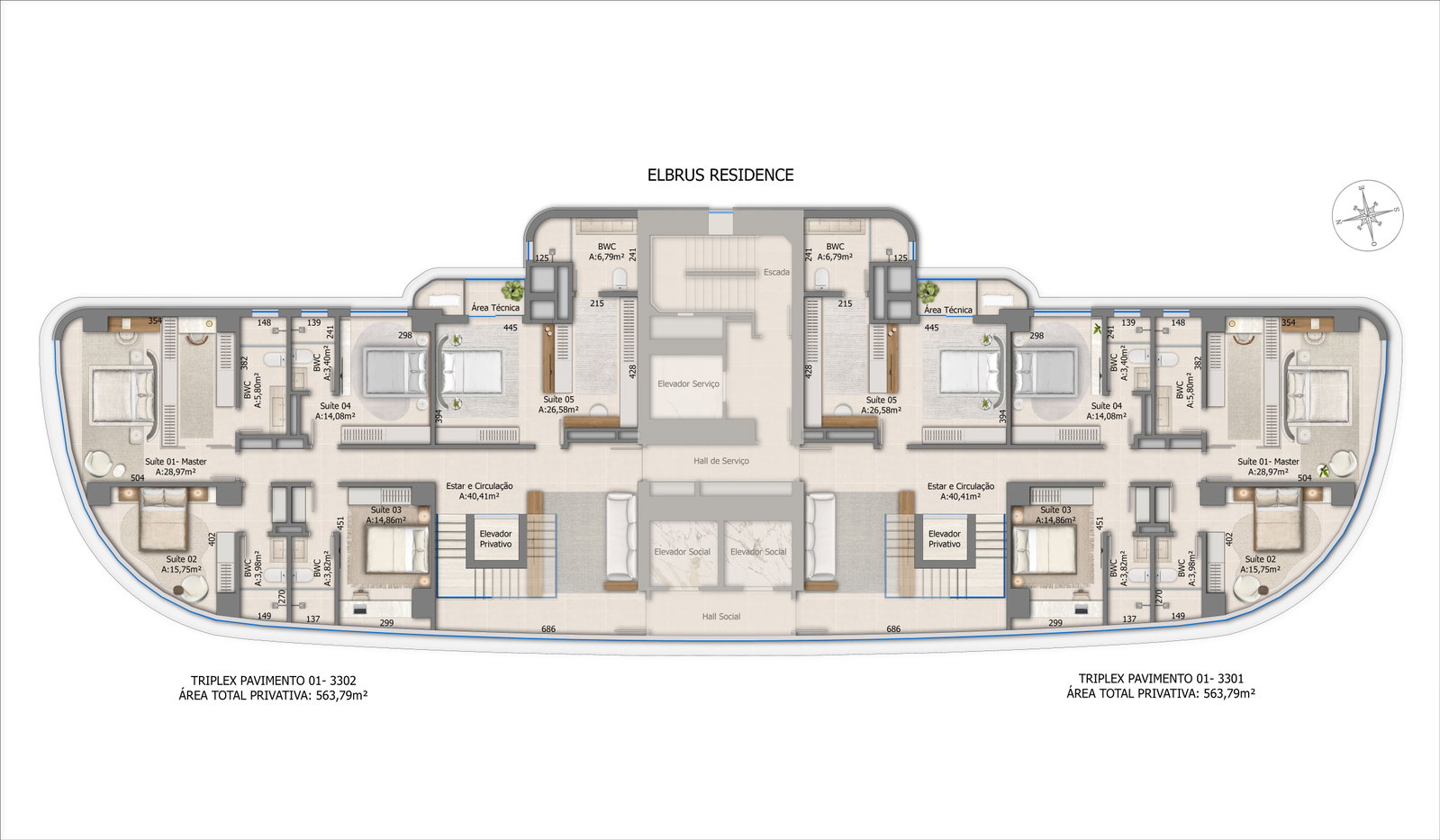 Planta Triplex Pavimento 01 do Elbrus