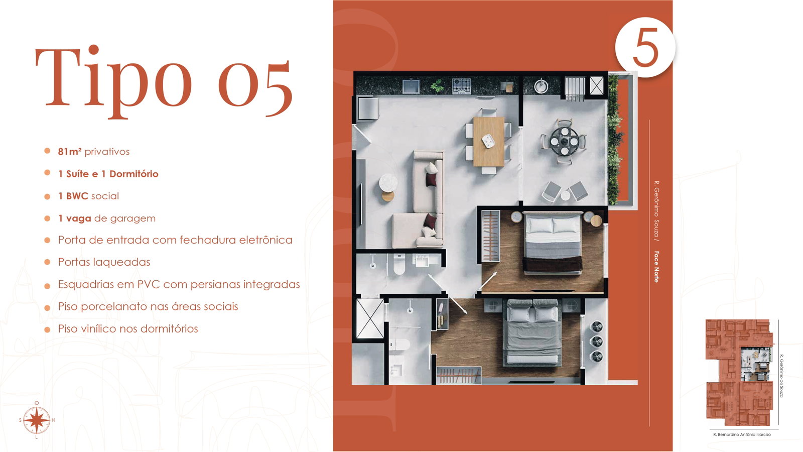 Planta Tipo 05, 2 dormitórios · 1 suíte · 81 m² do Cartagena