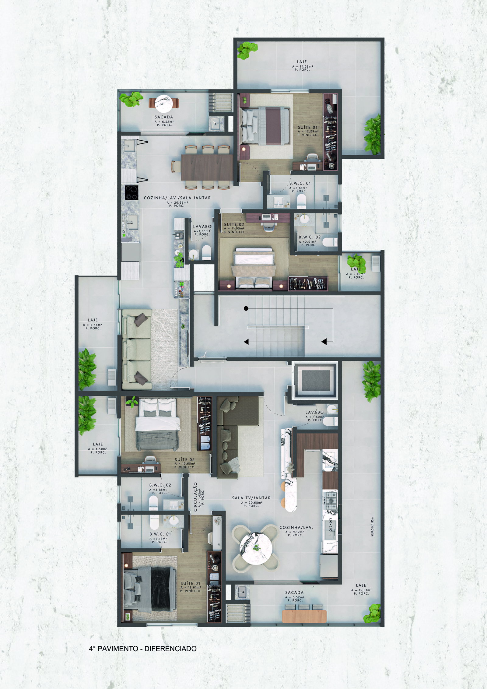 Planta 4º Pavimento - Diferenciado do Edifício Floratta