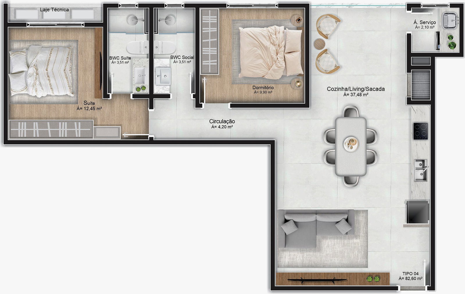 Planta Tipo 04, 83 m² do Majestic