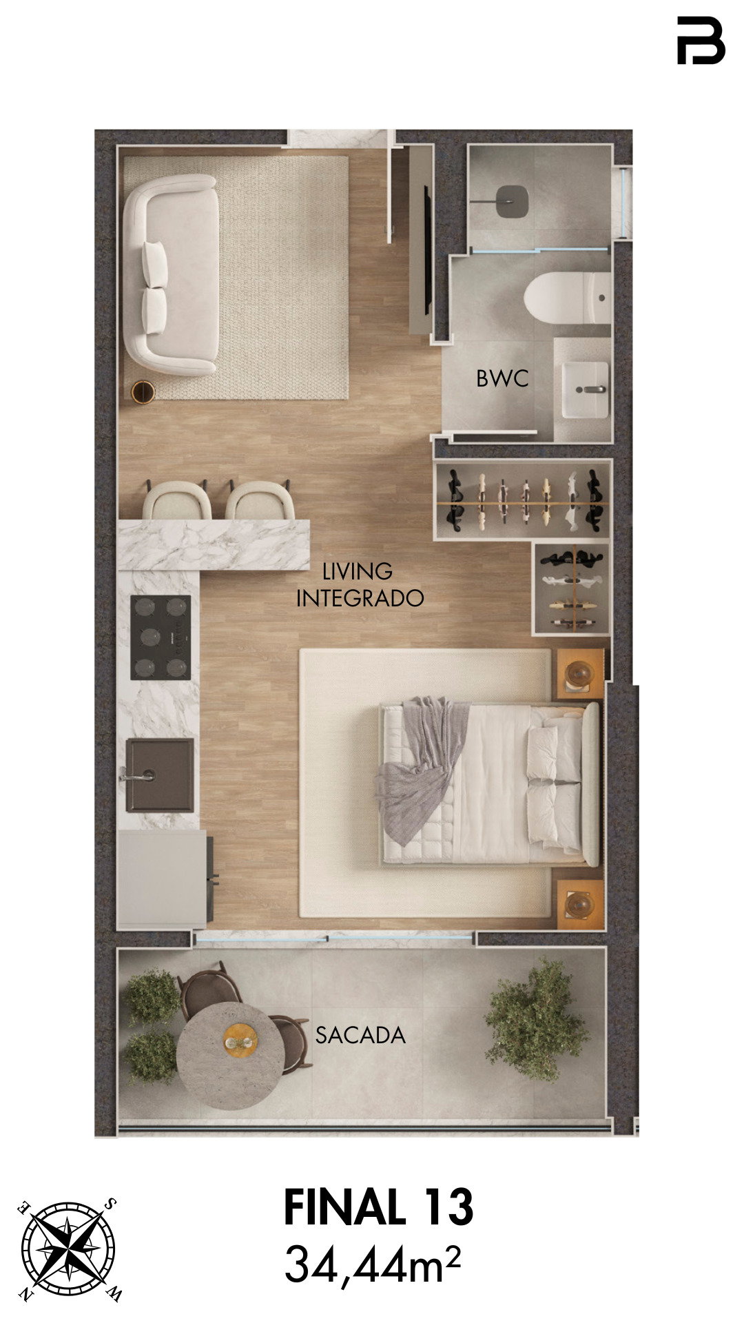 Planta Final 13, 34 m² do Breeze Towers