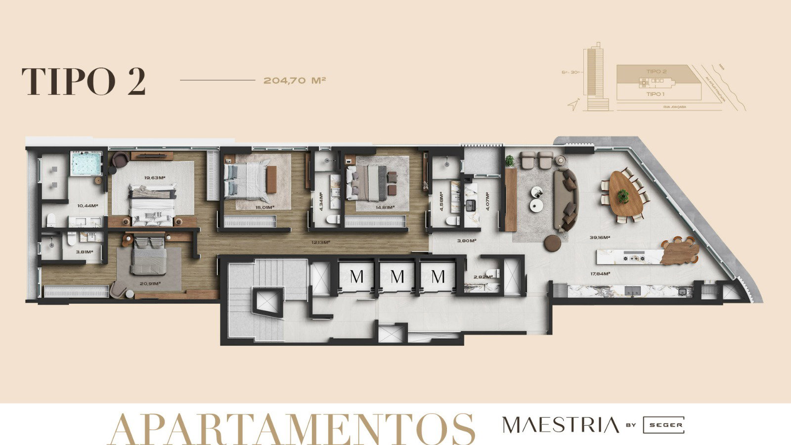 Planta Tipo 2 (2 de 2), 205 m² do Maestria By Seger