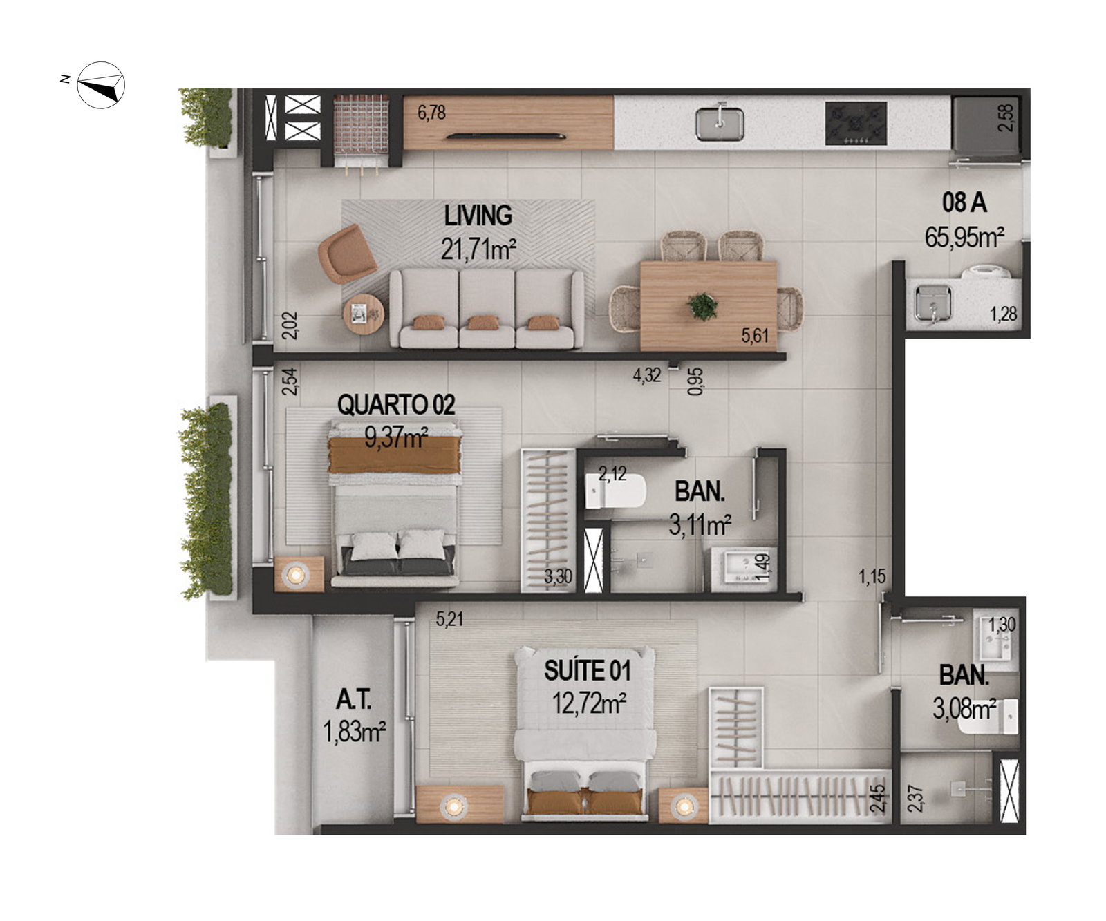 Planta 08 A, 66 m² do IT's