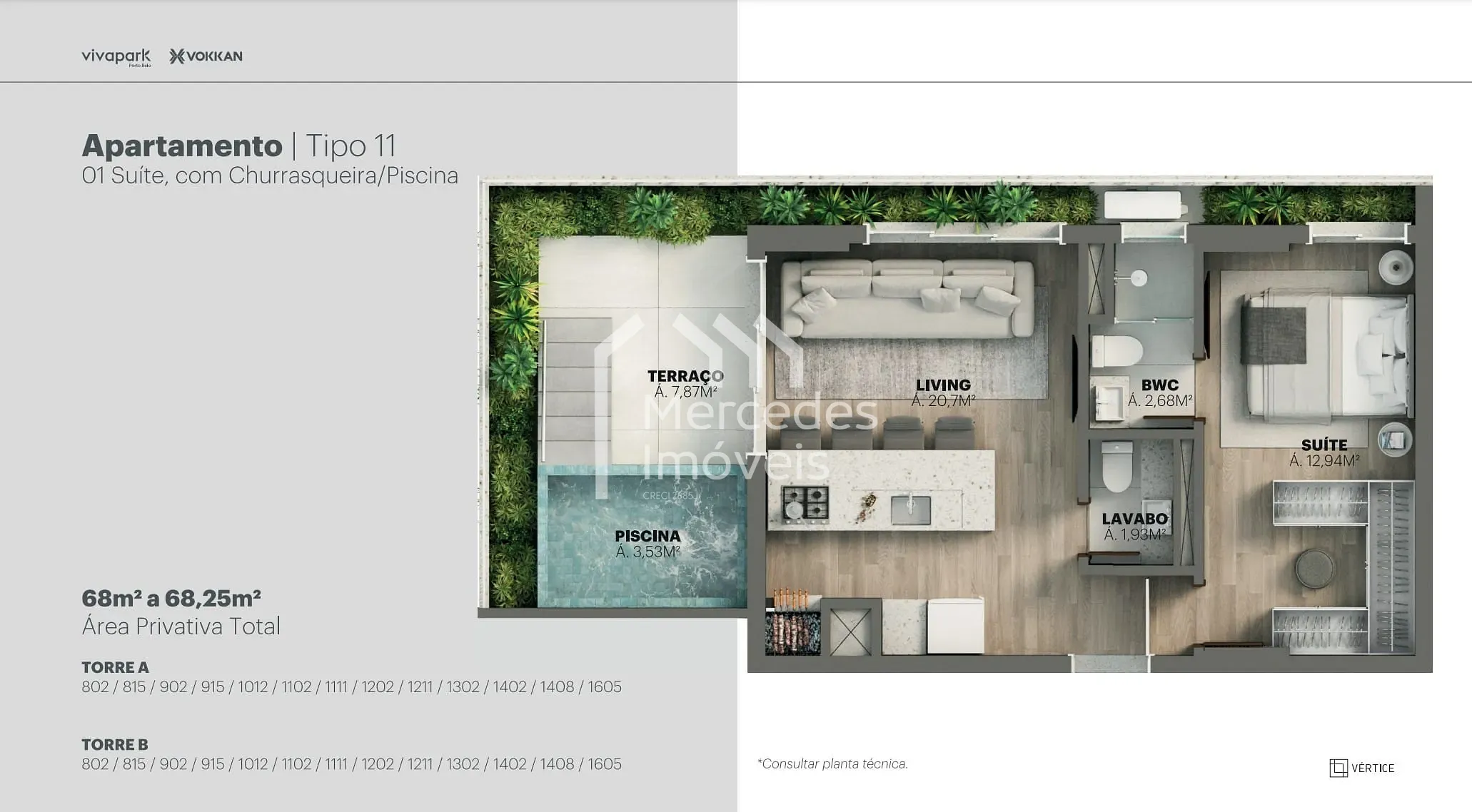 Planta 61 de Apartamento 1 suite + piscina privativa à venda, 100m² Viva Park, Porto Belo, SC