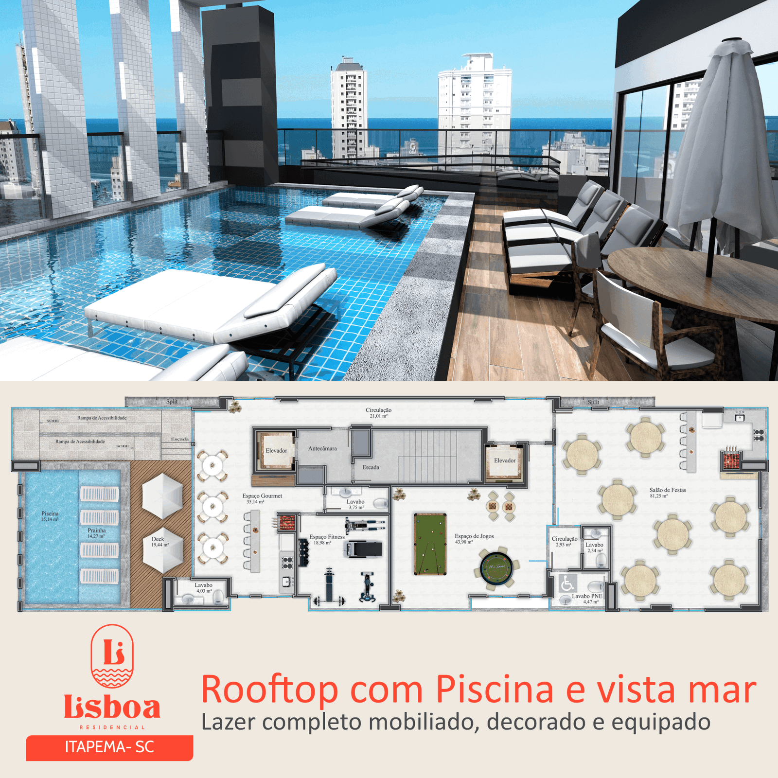 Planta Lazer · Rooftop (1 de 2) do Lisboa Residencial