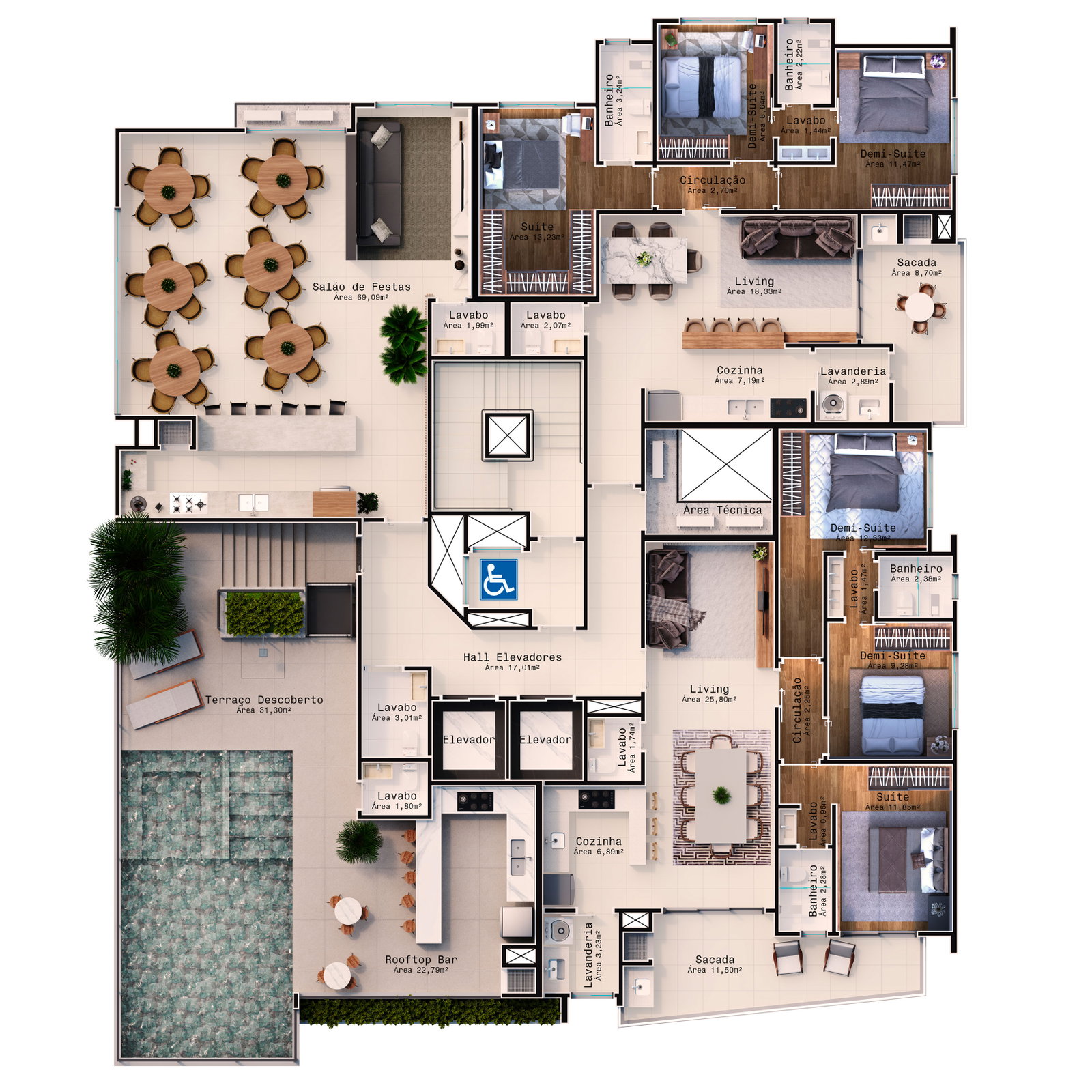 Planta Lazer · Rooftop do Belvedere