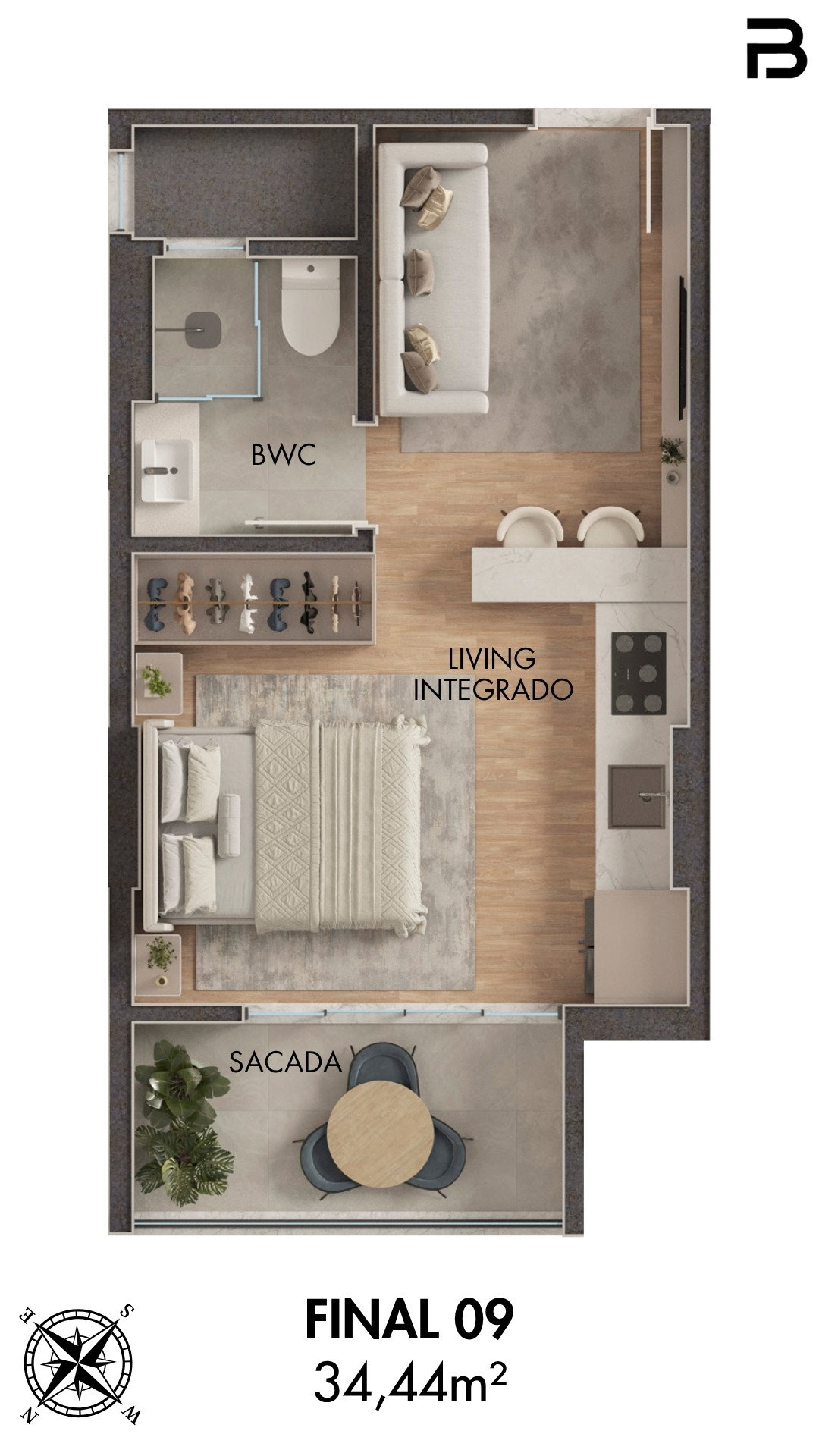 Planta Final 10, 77 m² do Breeze Towers