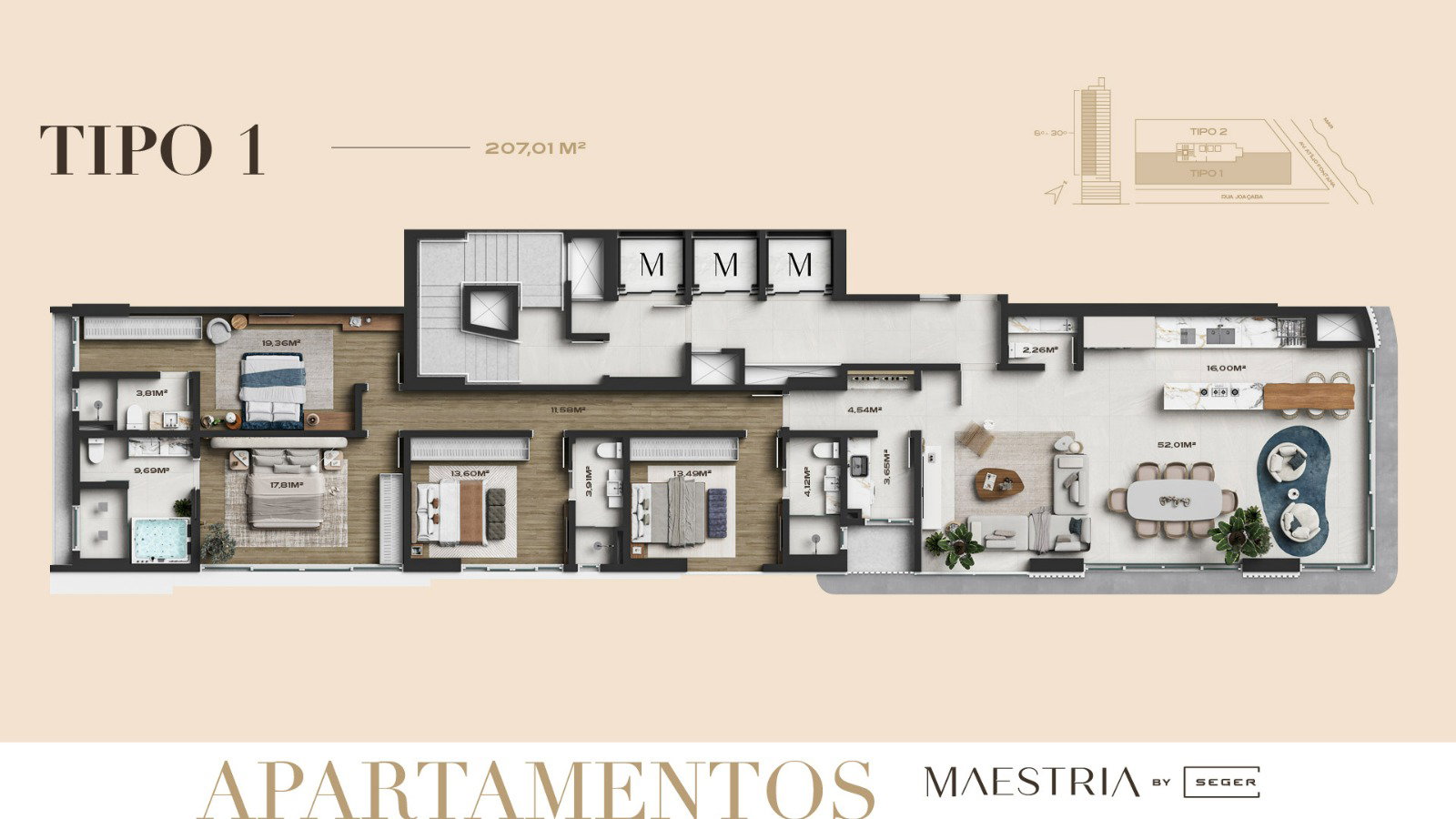 Planta Tipo 1 (2 de 2), 207 m² do Maestria By Seger