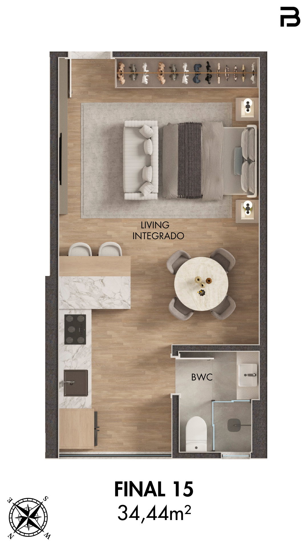 Planta Final 15, 34 m² do Breeze Towers