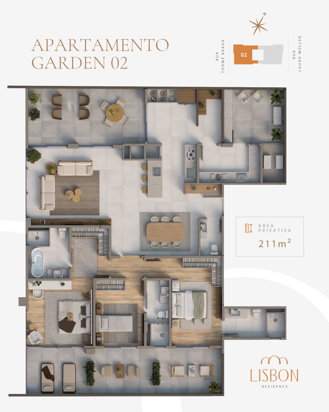 Planta Garden 02, 211 m² do Lisbon Residence
