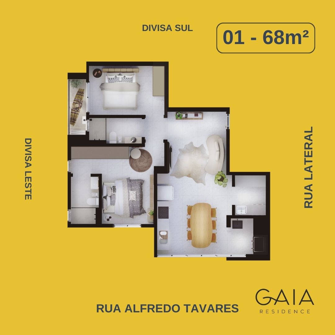 Planta Final 01, 68 m² do Gaia Residence