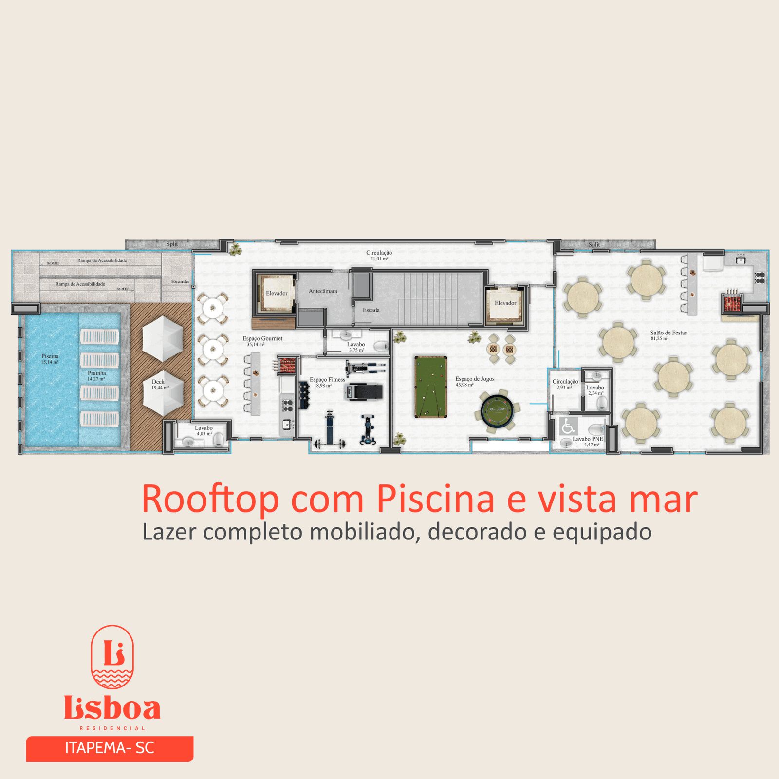 Planta Lazer · Rooftop (2 de 2) do Lisboa Residencial