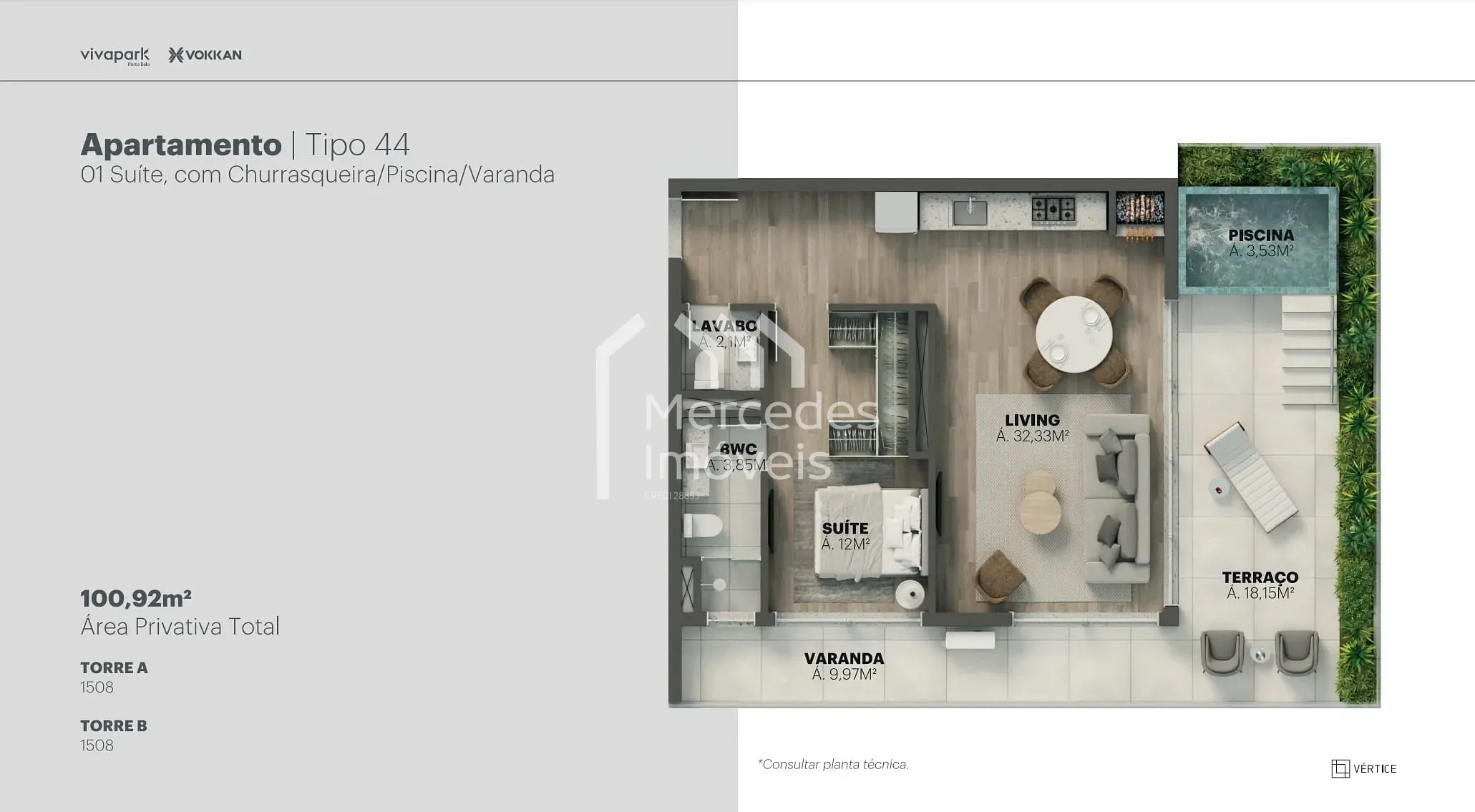 Planta 94 de Apartamento 1 suite + piscina privativa à venda, 100m² Viva Park, Porto Belo, SC