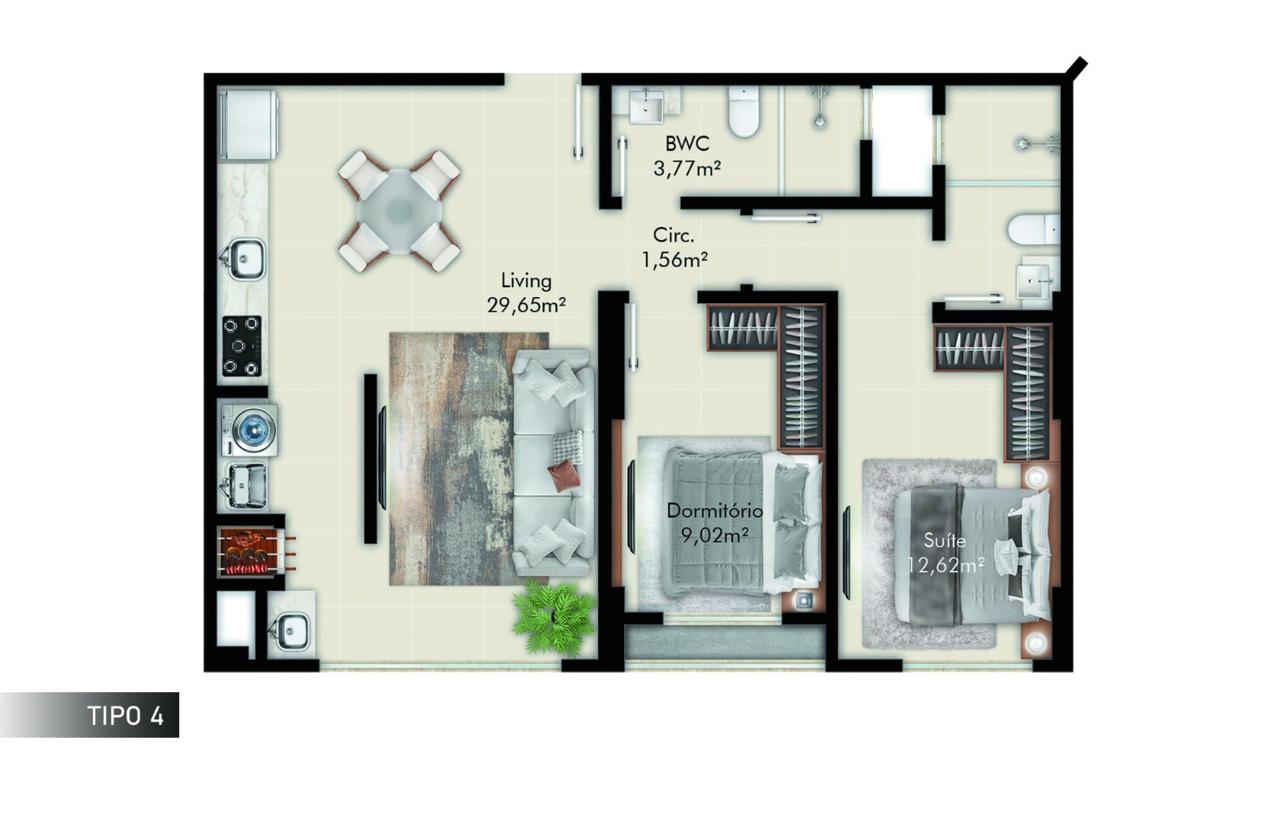Planta Tipo 4 do Fiorini Residenziale
