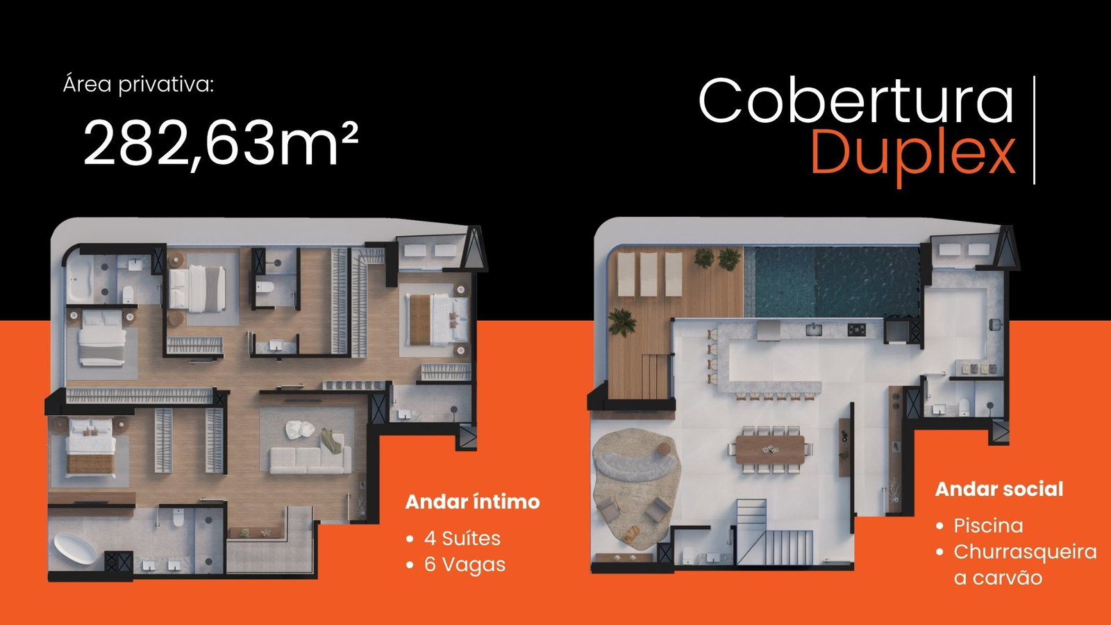 Planta Cobertura Duplex, 4 suítes · 283 m² do GT.Home | La Città