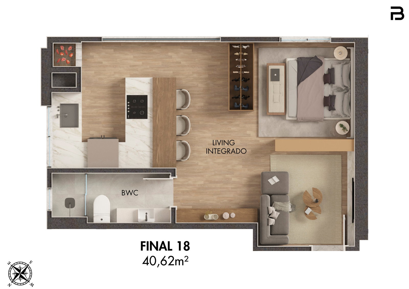 Planta Final 18, 41 m² do Breeze Towers