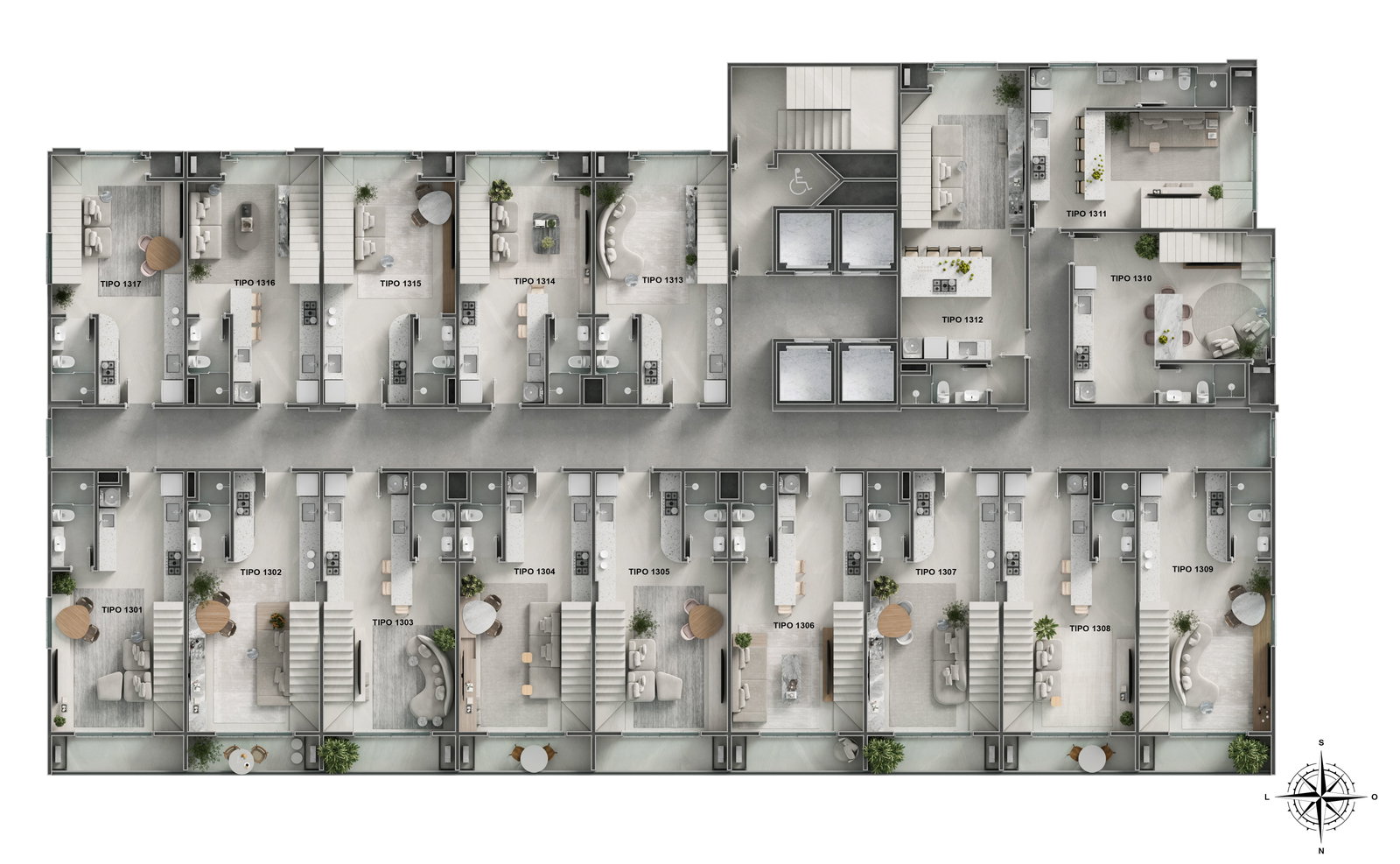 Planta Pavimento Tipo (1 de 2) do Grand Lofts