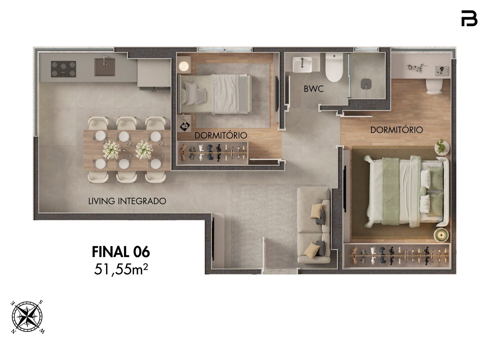 Planta Final 06, 52 m² do Breeze Towers